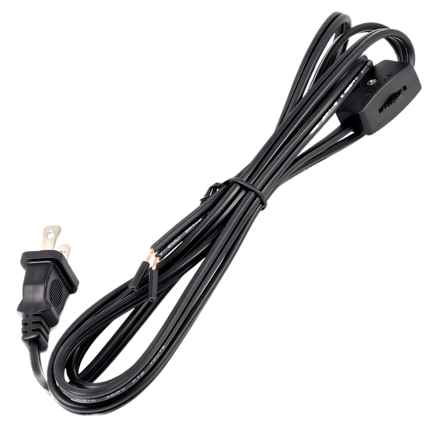 SPT-2 Lamp Cord with Inline Switch and Plug – 6ft 18AWG 6A 125V Replacement Wire with Pre-Stripped Ends, for Table Lamps, Floor Lamps, Wall Sconces, Himalayan Salt Lamps, DIY Lighting Repairs – Black