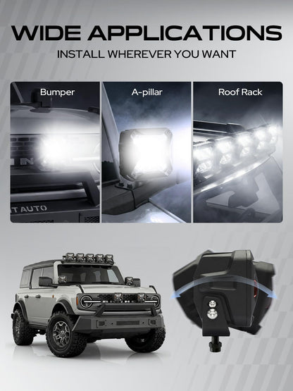 YHTAUTO 4 Inch LED Light Bars w/Wiring Harness & Light Cover, 60W, 7200LM, 5700K, Driving 10x25° Beam Off Road Camper Pod Light for Truck SUV ATV UTV Golf Cart Tractor Van Boat IP67 Waterproof Lamp