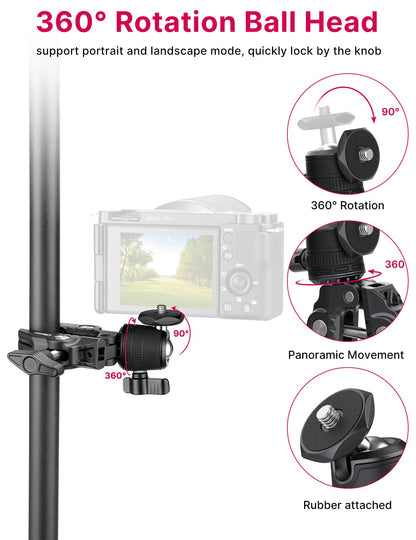 ULANZI R099 Super Clamp Camera Mount - Heavy Duty 3.3lb Load Metal Clamp with 360° Ball Head for Action Cameras (GoPro/Insta360/DJI), DSLR, Bike/Motorcycle Handlebar, Pole/Tube Mount Accessories