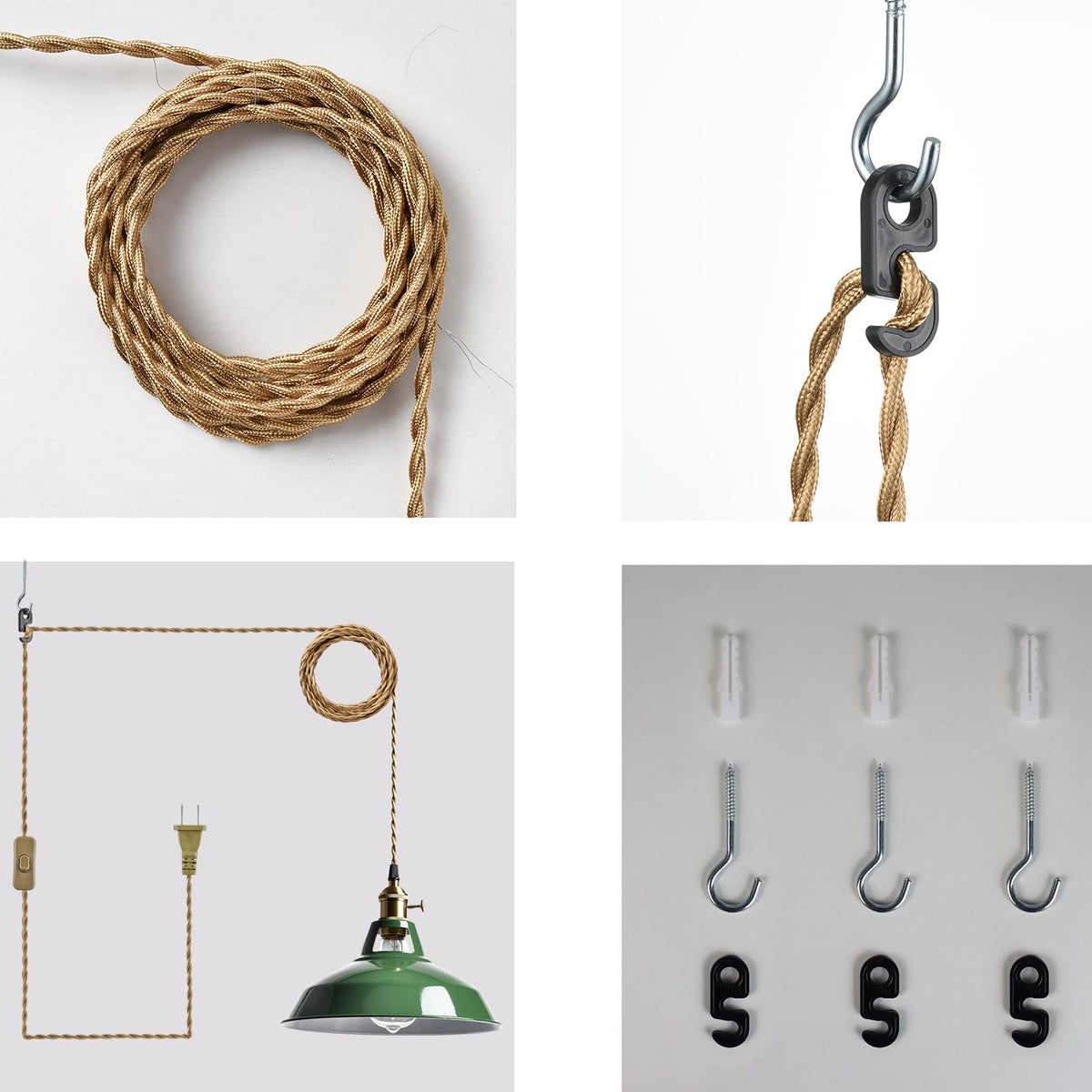 YUBOLE Modern Green Plug-in Pendant Light,Macarons Kitchen Hanging Swag Lighting, Metal Barn Shade with On-Off Switch Plug Cord Light for Bedroom Foyer Dining Bar