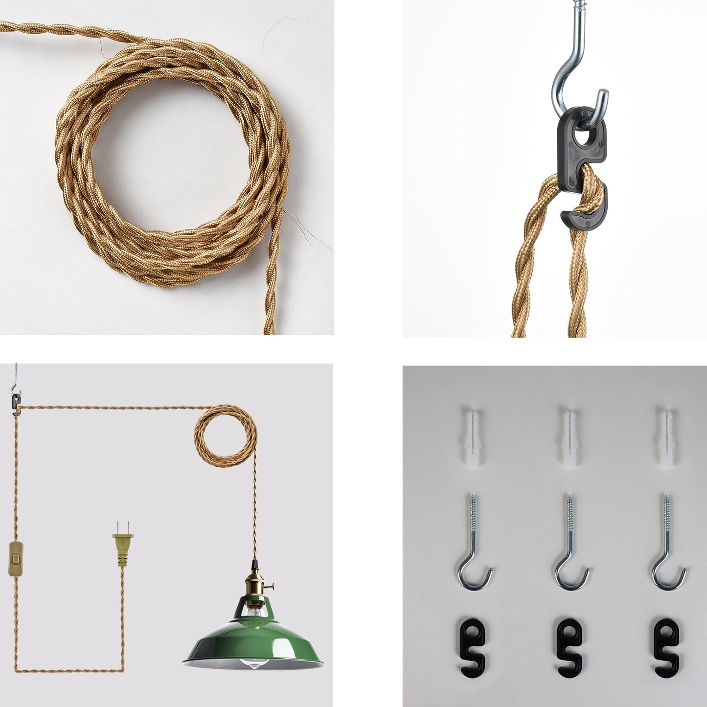 YUBOLE Modern Green Plug-in Pendant Light,Macarons Kitchen Hanging Swag Lighting, Metal Barn Shade with On-Off Switch Plug Cord Light for Bedroom Foyer Dining Bar