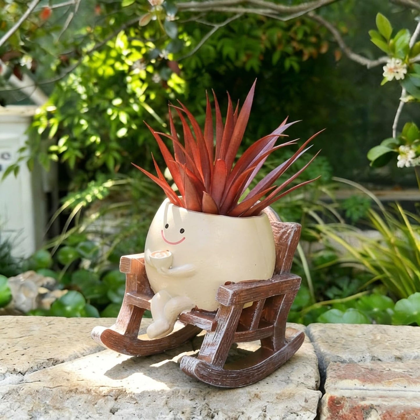 Smiley Face Planter Pot, Cute Rocking Chair Plant Pots for Indoor Outdoor, Unique Funny Drinking Coffee Flower Pot with Drainage Hole, Succulents Plant Gifts for Mother's Day, Birthday, Christmas