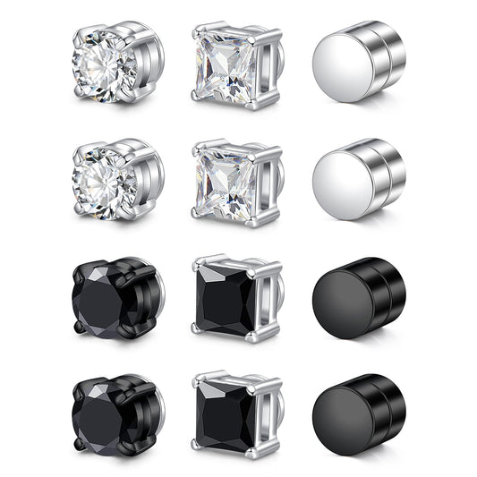 Men's Magnetic Earrings - Non Piercing Clip On Studs,Stainless Steel Hypoallergenic Magnet Earrings for Men,Black/Gold Aretes de Imanes Para Hombre