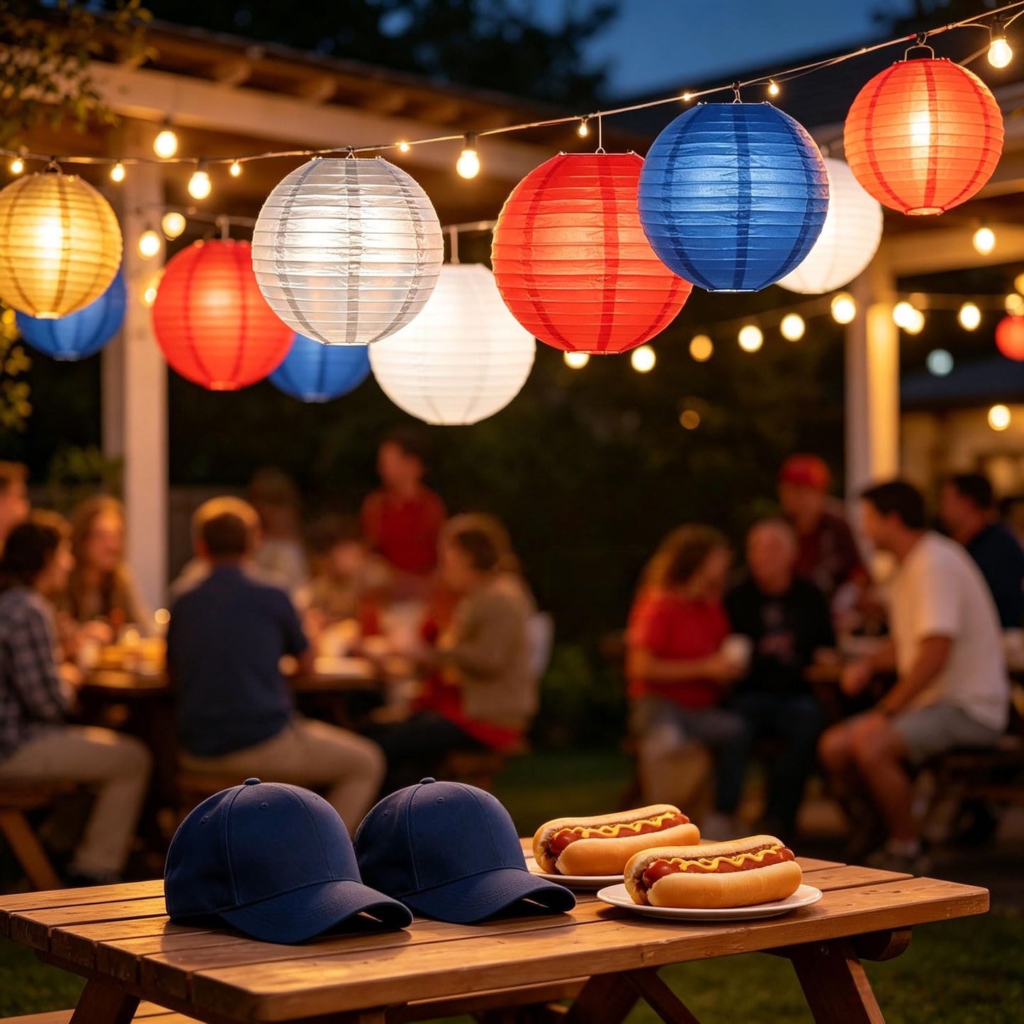 AimtoHome Paper Lanterns Set (10 Pcs)- 8/10 Inch Royal Blue, Red, White, Gold & Silver Round Hanging Paper Lanterns for Wedding, Birthday, Patriotic Holiday, Party Decor, Baby Showers & Home Accents