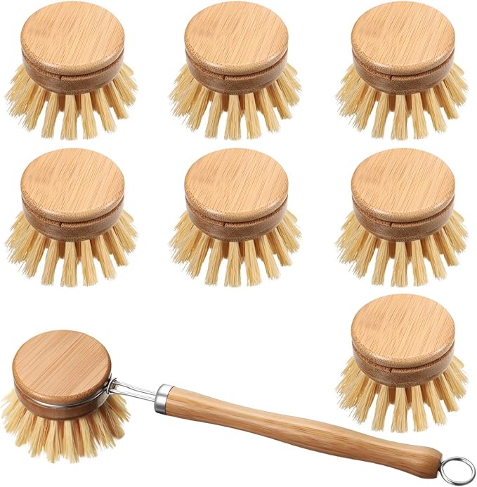Patelai 8 Pieces Wooden Kitchen Dish Brush Include Bamboo Scrub Cleaning Brush