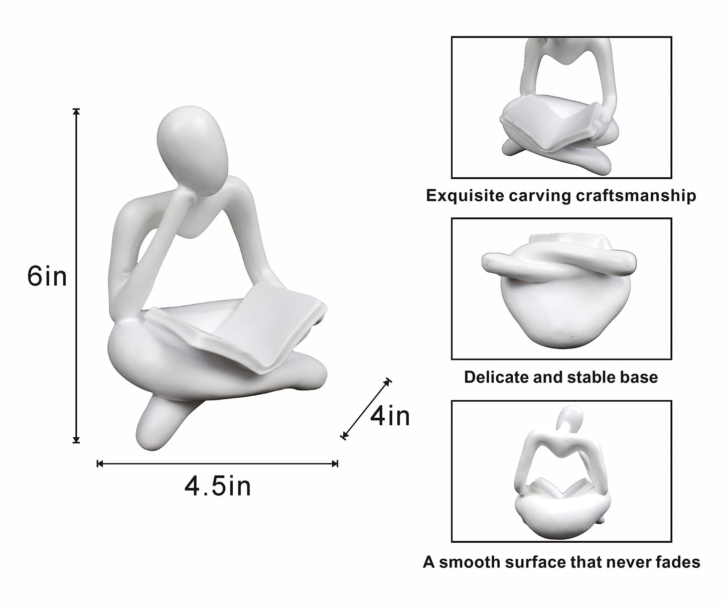 HAFKOIS Thinker Statue Reading Women Figurine Abstract Art Sculpture Home Decor Modern White Decor Accents White Thinker Figurines for Living Room Shelves Bookshelf Office Shelf Desktop Decor