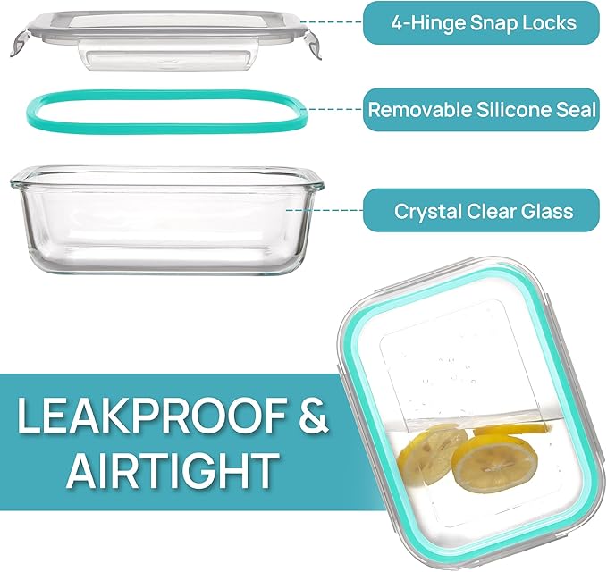 Vtopmart 5 Pack 35oz Glass Food Storage Containers