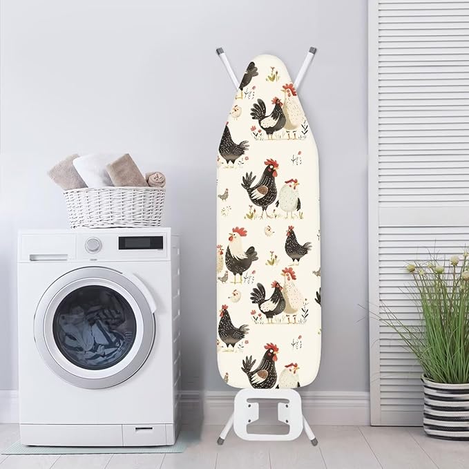 White Rooster Ironing Board Cover and Pad 15x54 Inch, Iron Board Cover