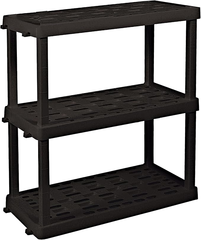 Oskar Heavy Duty Plastic Storage Shelves- for Garage, Kitchen, Bathroom Basement Kids Room, Stackable 3-Tier Black Organizer Rack for Books Shoes, Toys, Pantry, Cleaning and Closet Organization