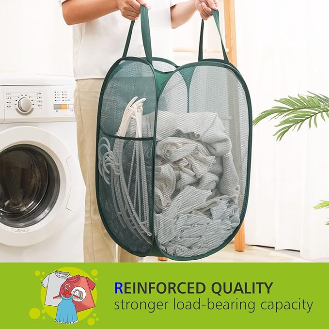 HONOMA Sturdy Mesh Laundry Hamper Basket Bag, Pop up Basket