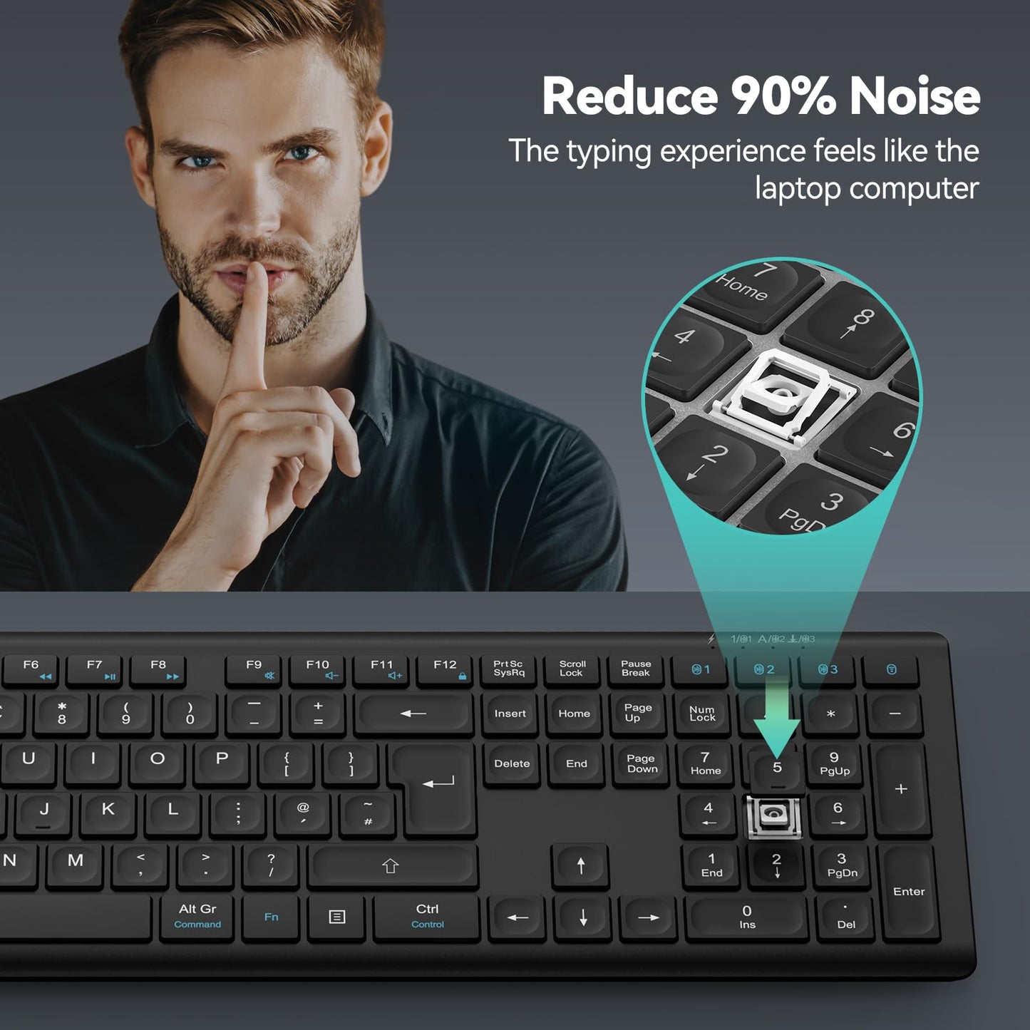 TECKNET Wireless Keyboard, Rechargeable 2.4GHz USB Bluetooth Keyboard for 4 Multi Devices, Ultra Slim Full Size UK Layout Keyboards for Computer, Laptop, Tablet, Desktop, Phone (Black)
