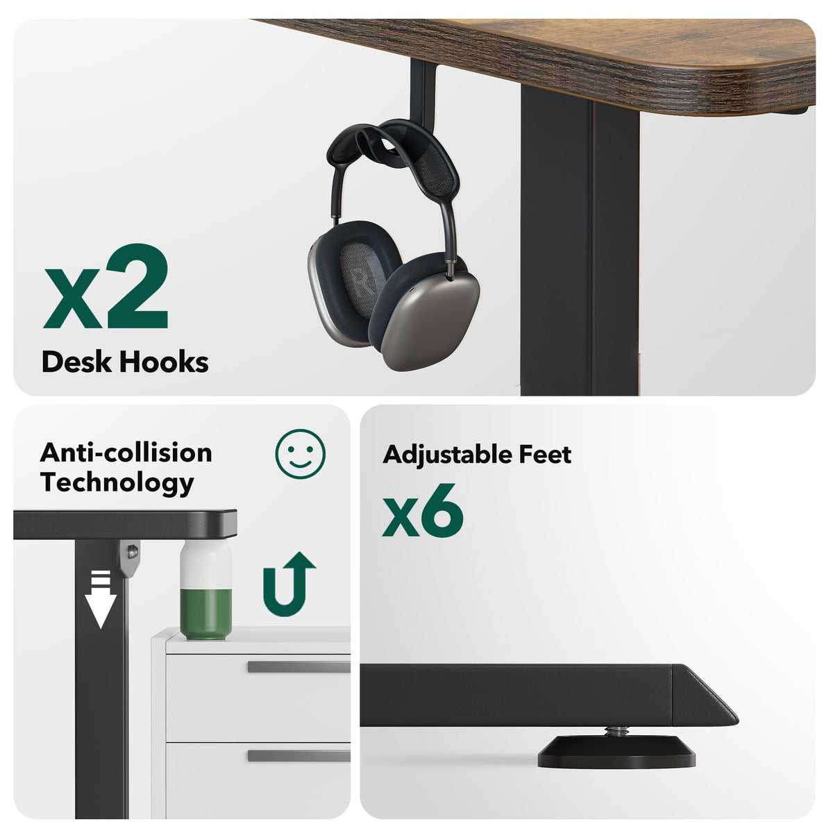 BANTI L-Shaped Standing Desk - 63 x 55 Inch Adjustable Corner Standing Desk with Charging Station - L Shape Sit Stand Table with Memory Controller, Splice Board for Home Office, Rustic Brown