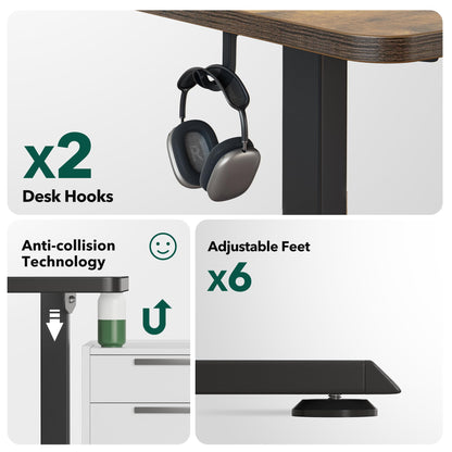 BANTI L-Shaped Standing Desk - 63 x 55 Inch Adjustable Corner Standing Desk with Charging Station - L Shape Sit Stand Table with Memory Controller, Splice Board for Home Office, Rustic Brown