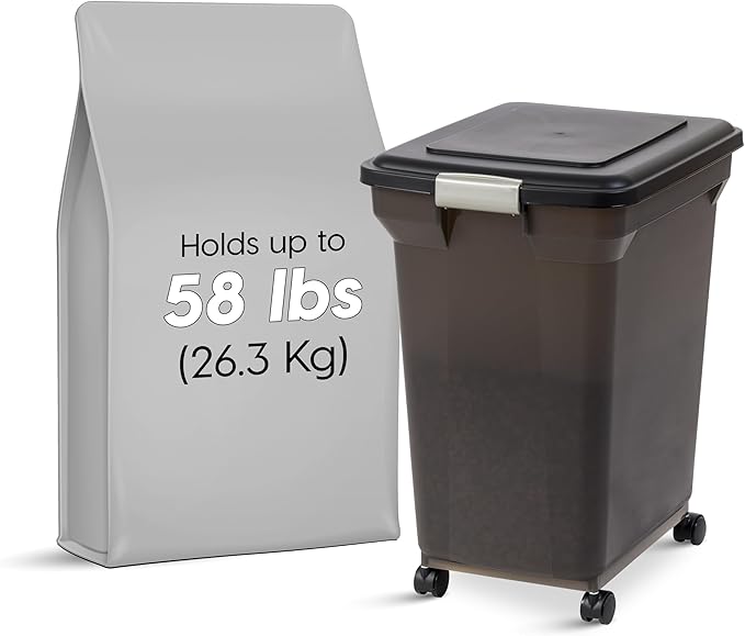 IRIS USA Dog Food Storage Container 58 lbs, Attachable Wheels,