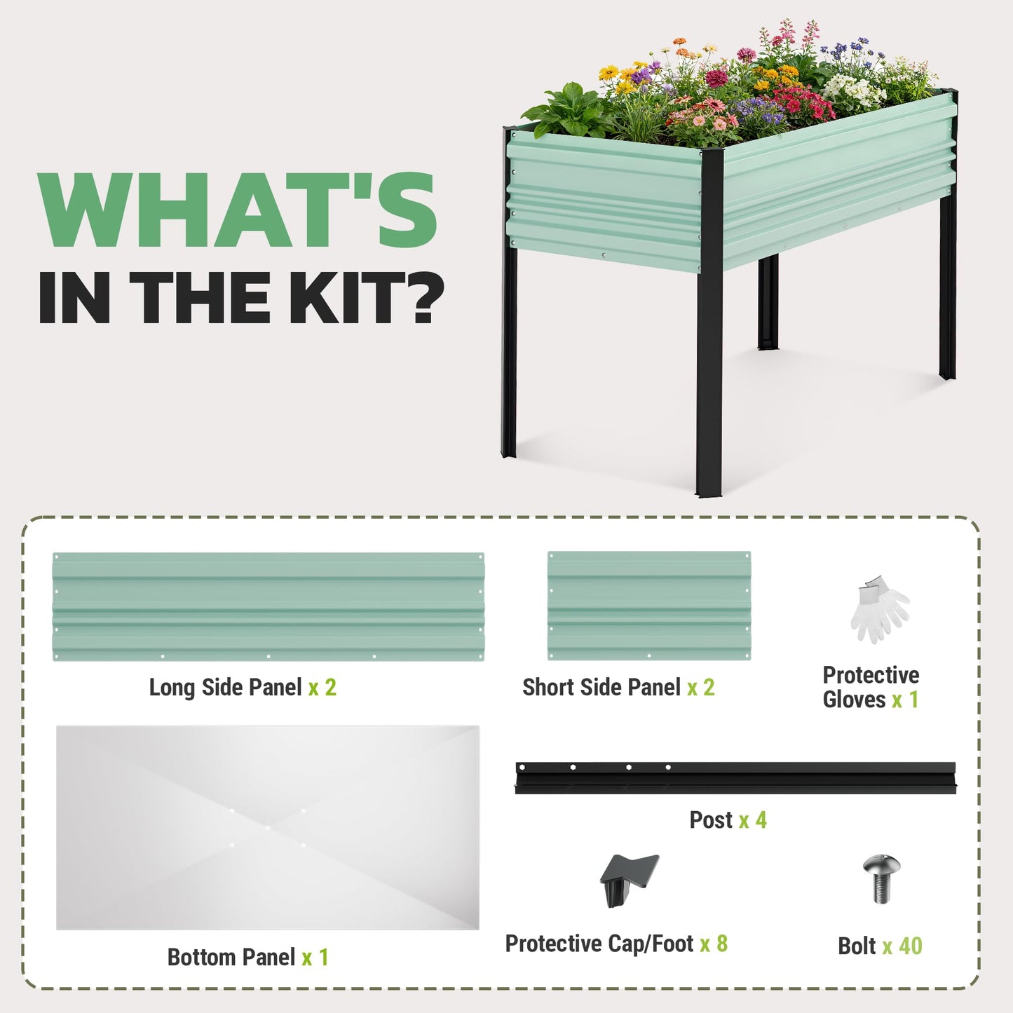 WORKPRO 48x24x32in Outdoor Galvanized Raised Garden Bed with Legs, 600LB Elevated Planter Box for Vegetable, Flowers, Herbs, Light Green