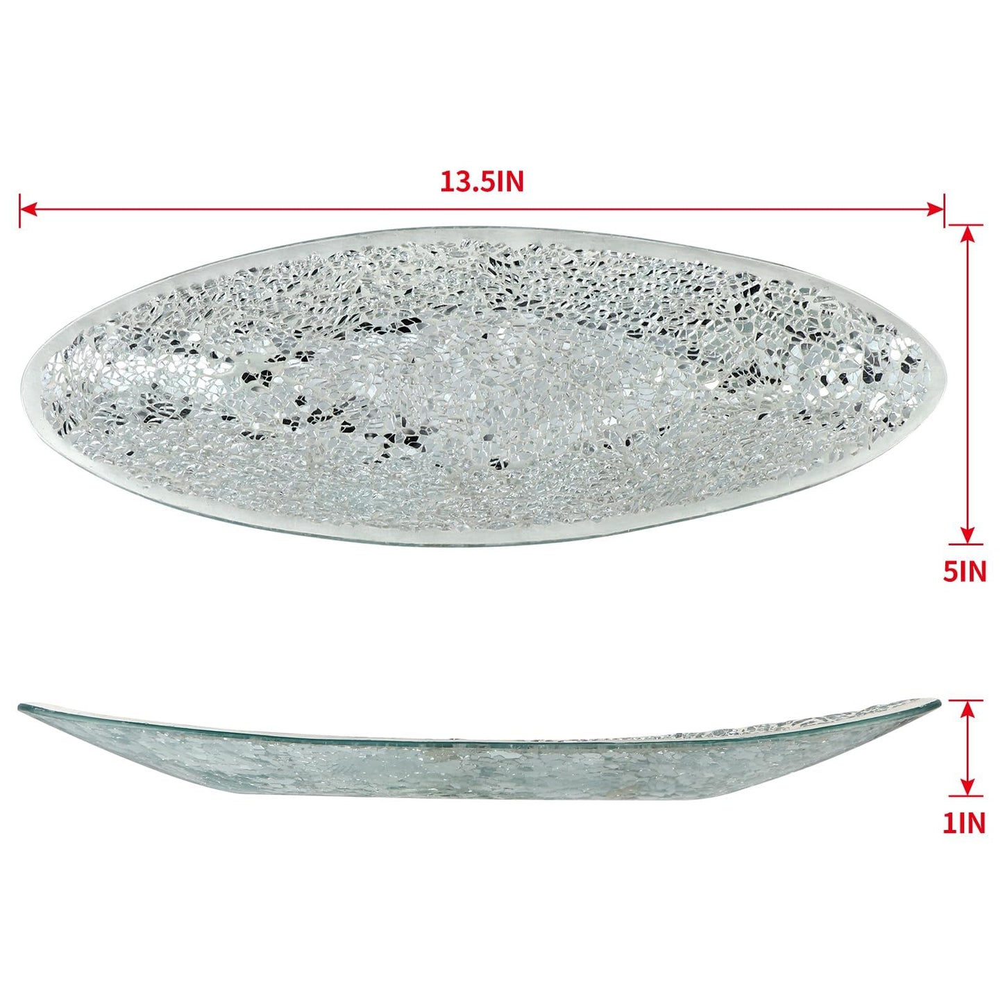 MDLUU Small Glass Mosaic Decorative Silver Boat Shaped Tray, Living Room Table Centerpiece Bowl, Home Decor Accent Plate for Orbs, Candles, Potpourri
