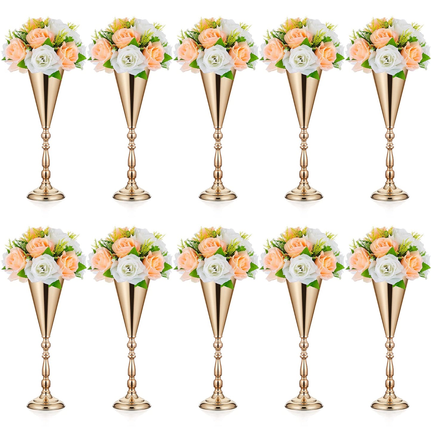 Amylove 10 Pcs Wedding Centerpieces Tall Vases - 21.7 Inch Gold Crystal Geometric Flower Stand, Elegant Table Decor for Wedding Reception, Party, Banquet, Hotel Decorations (16.5 Inch,Classic)