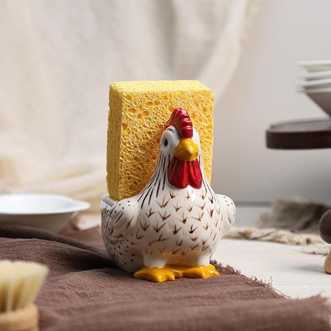 Ceramic Retro White Rooster Shape Sponge Holder