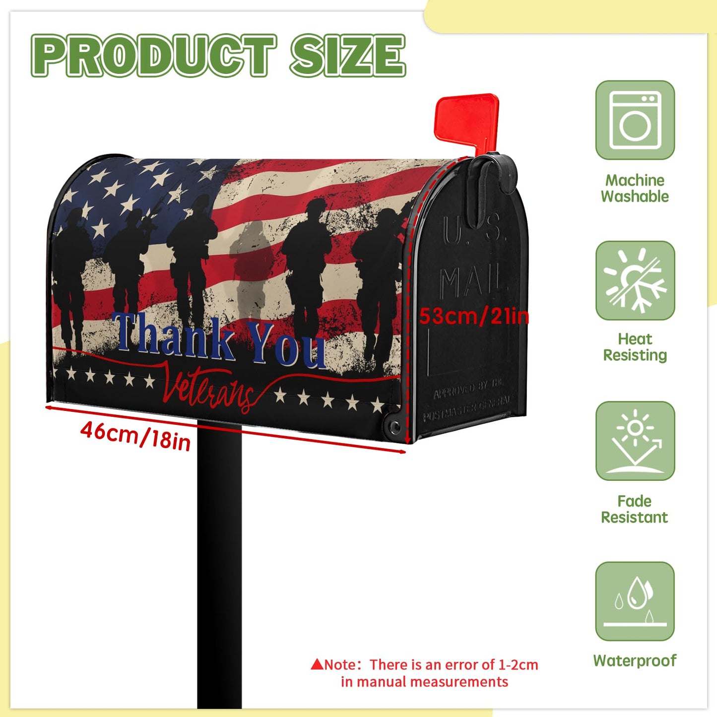 Patriotic Mailbox Covers Magnetic Memorial Day Mailbox Cover Veteran 4th of July Post Letter Box Cover Wraps 21x18 in Decorations for Farmhouse Garden Outdoor Decor Army Military American Flag