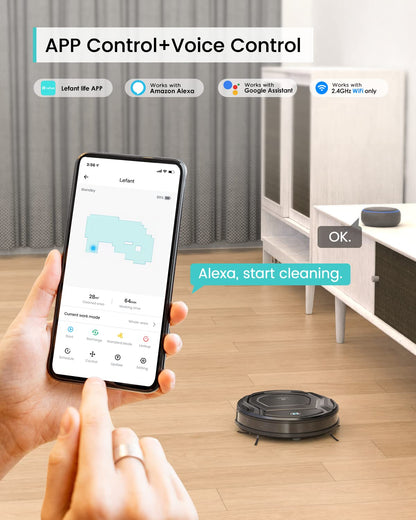 Lefant M210 Pro Robot Vacuum, Slim Quiet, 3 Adjustable Suction Levels, 6 Modes, Robot Vacuum Cleaner for Pet Hair, Hard Floors & Low Carpets, Self-Charging, WiFi/App/Alexa Control, Gray