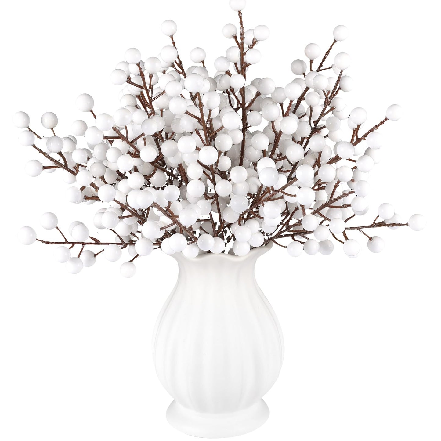Rowfad 40 Pcs Artificial Berry Stems Branches, Christmas White Faux Holly Berries Picks Ornaments for Christmas Tree Wreath DIY Craft Decorations Holiday Home Decor (40, White)