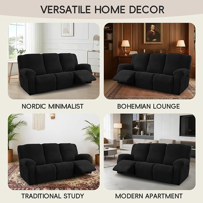 5-Piece Recliner Sofa Covers, Stretch Geometric Strokes Jacquard Recliner Sofa