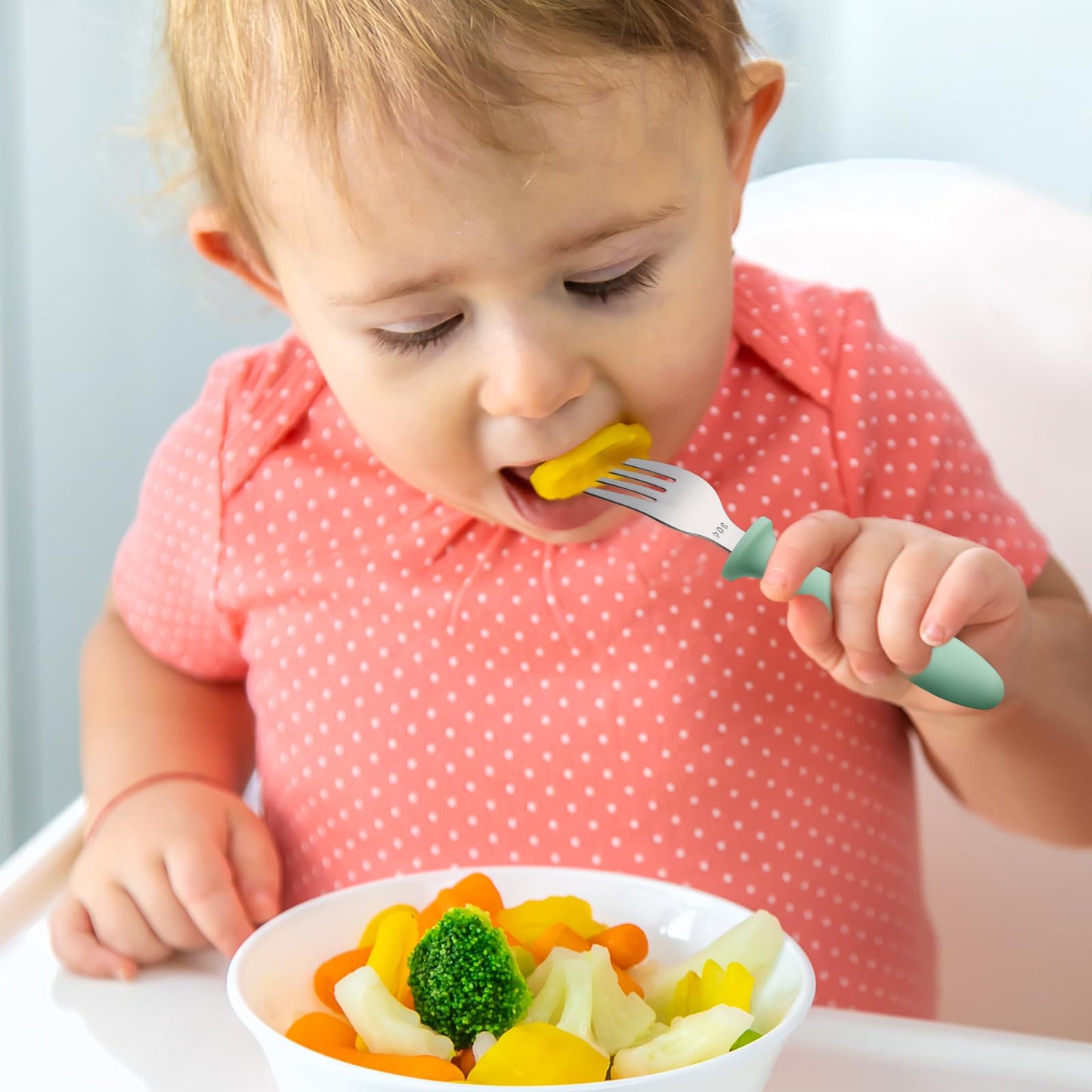 Pimoys 6 Pieces Toddler Utensils Forks and Spoons,Kids Silverware Set with Plastic Handle Stainless Steel Toddler Silverware,Dishwasher Safe