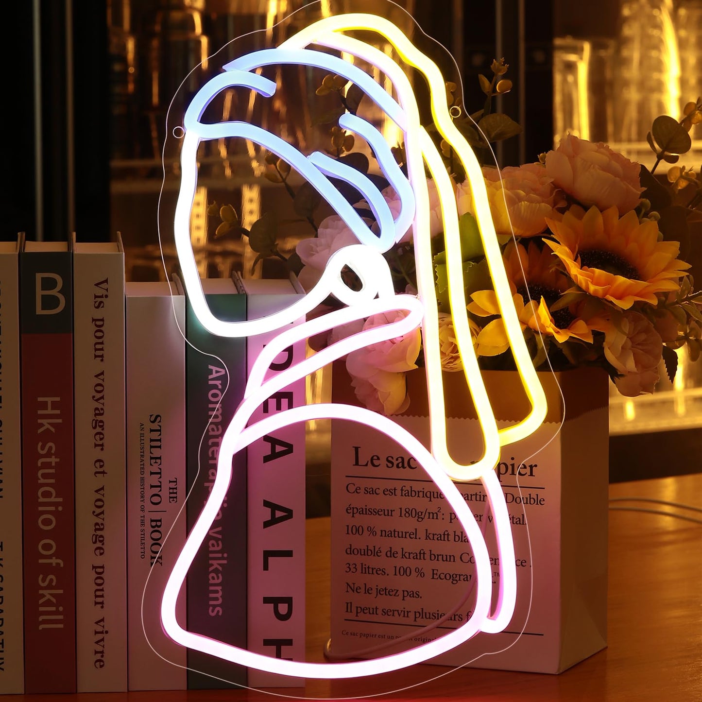 Neon Signs for Wall Decor Pearl Girl LED Sign Neon Lights for Bedroom Party Birthday Room Man Cave Decor,9.5x15 inches