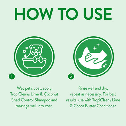 TropiClean Dog Shampoo Grooming Supplies - Shed Control Shampoo for Pets - Deshedding Dog & Cat Shampoo - Shedding Control - Derived from Natural Ingredients - Used by Groomers - Lime & Coconut, 355ml