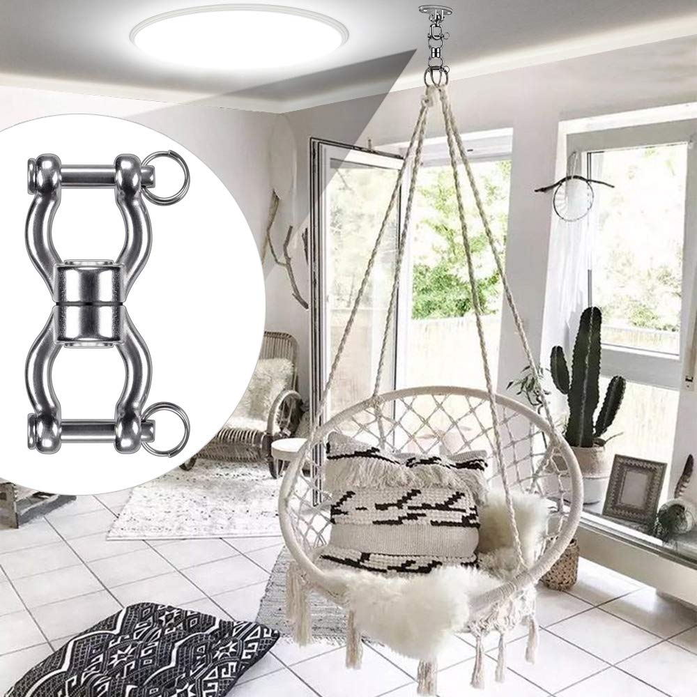 SELEWARE Silent Bearing Swing Swivel, 360° Rotational Device Hanging Accessory with Removeable Buckle for Tree Swing, Hammock Chair, Climbing Rope, Yoga, Kids Swing Swivel 1201LB Capacity