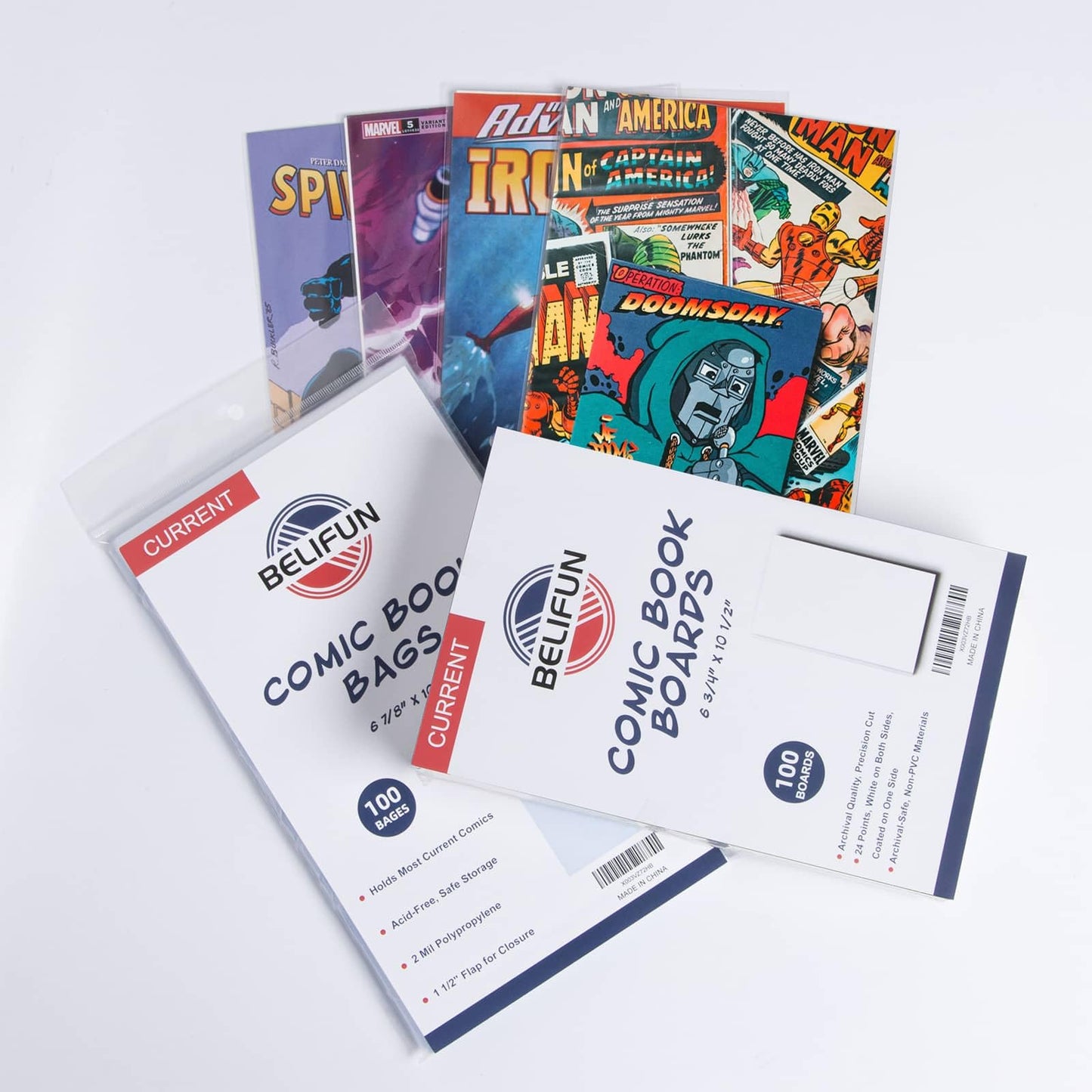 100ct Current Comic Bags and Boards - Reusable Boards, Bags 1 1/2" Flap, Clear Protector