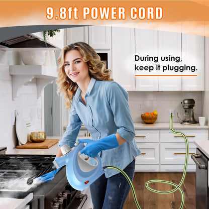 Pressurized Handheld Multi-Surface Natural Steam Cleaner with 12 pcs Accessories, Multi-Purpose Steamer for Home Use, Steamer for Cleaning Floor, Upholstery, Grout and Car (Grey)