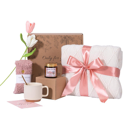 WEERRW Birthday Gifts for Women, Get Well Soon Self Care Package Box Baskets for Women, Hug in a Box with Blanket, Thinking of You Unique Sympathy Gifts for Mom Sister and Girlfriend, Pink