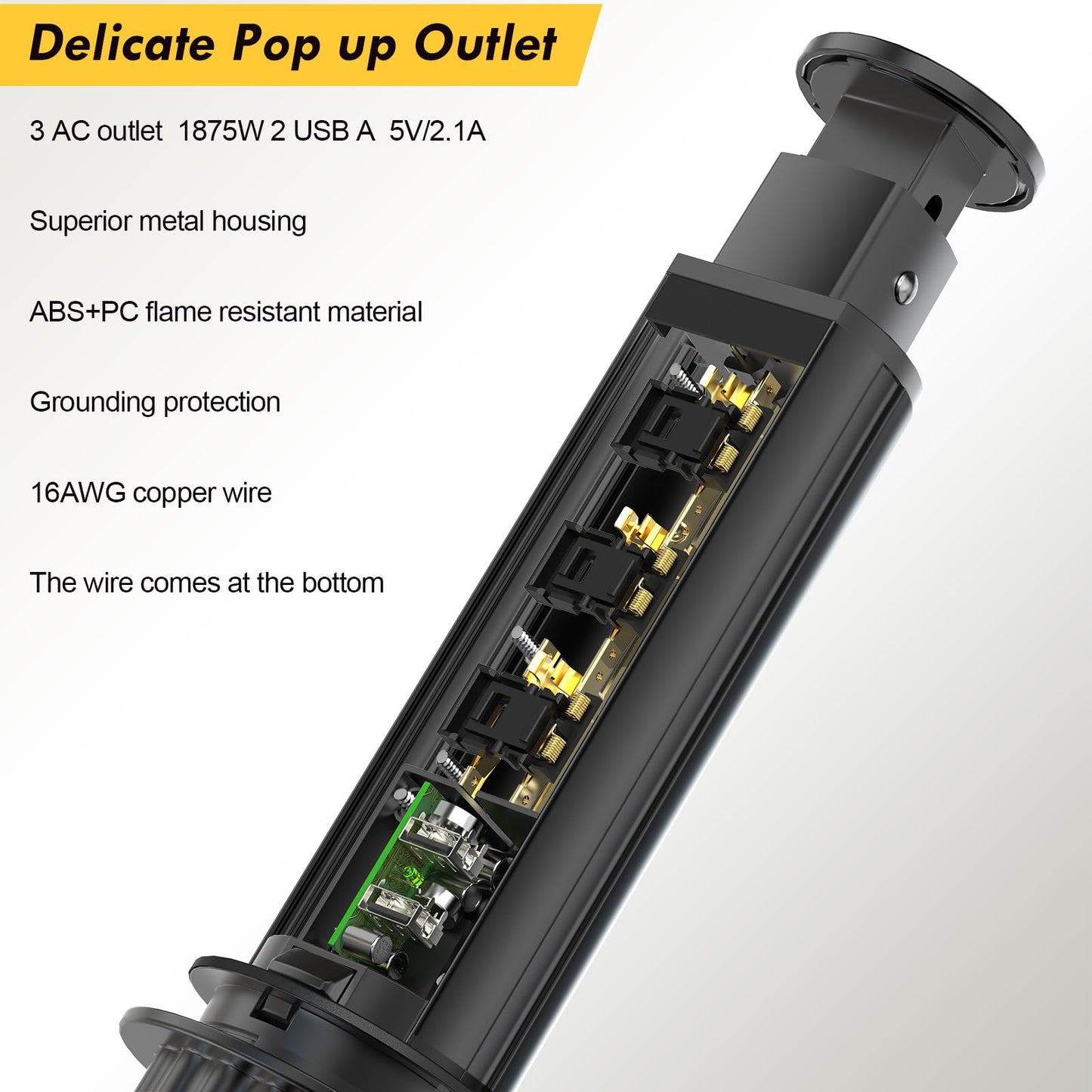 Pop Up Electrical Outlet for Countertop, Recessed Power Strip with 3 AC Outlet & 2 USB Ports,2.5" Hole Pull Pop Up Socket Hidden Outlets, Pop Out Power Outlet for Kitchen Counter Conference Desk