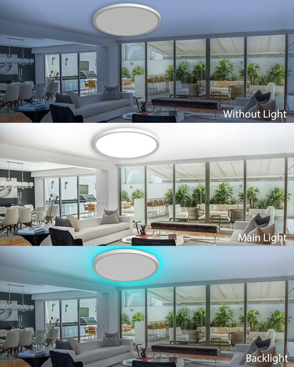 Peasur 30CM LED Ceiling Light 3000-6500K, 24W 3200LM Bathroom Light Dimmable with Remote Control, RGB Color Changing Backlight, Flush Round Ceiling Lights for Bedroom Kitchen Hallway