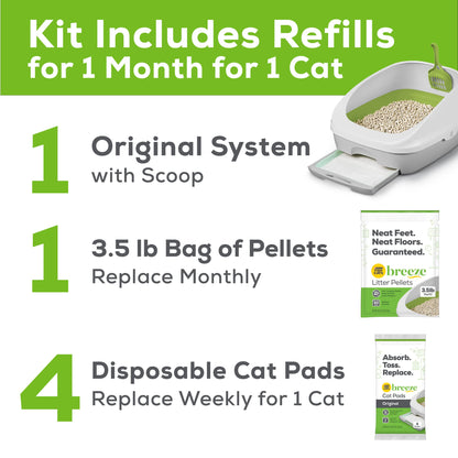Purina Tidy Cats Hooded Litter Box System, BREEZE Hooded System Starter Kit Litter Box, Pellets & Pads