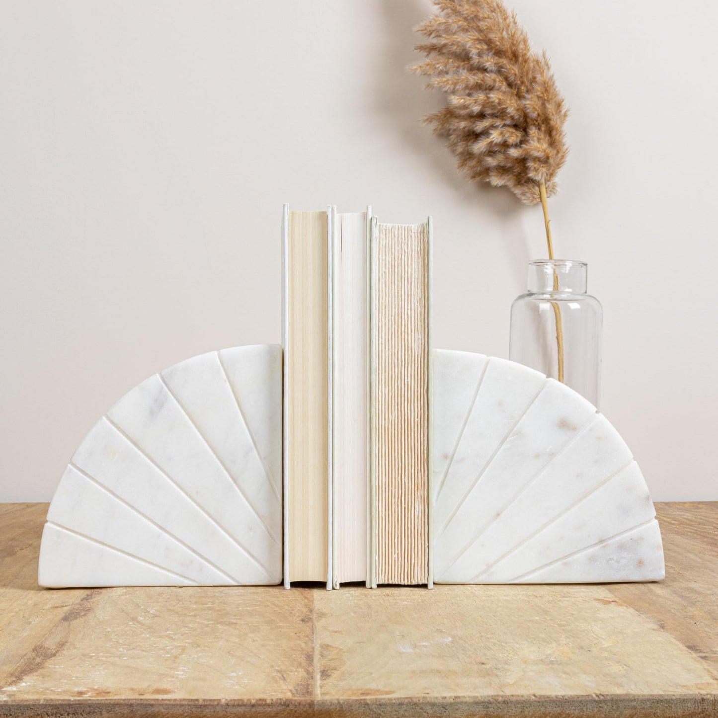Creative Co-Op Modern Arched Semicircle Marble Bookends with Carved Detail, Set of 2, White
