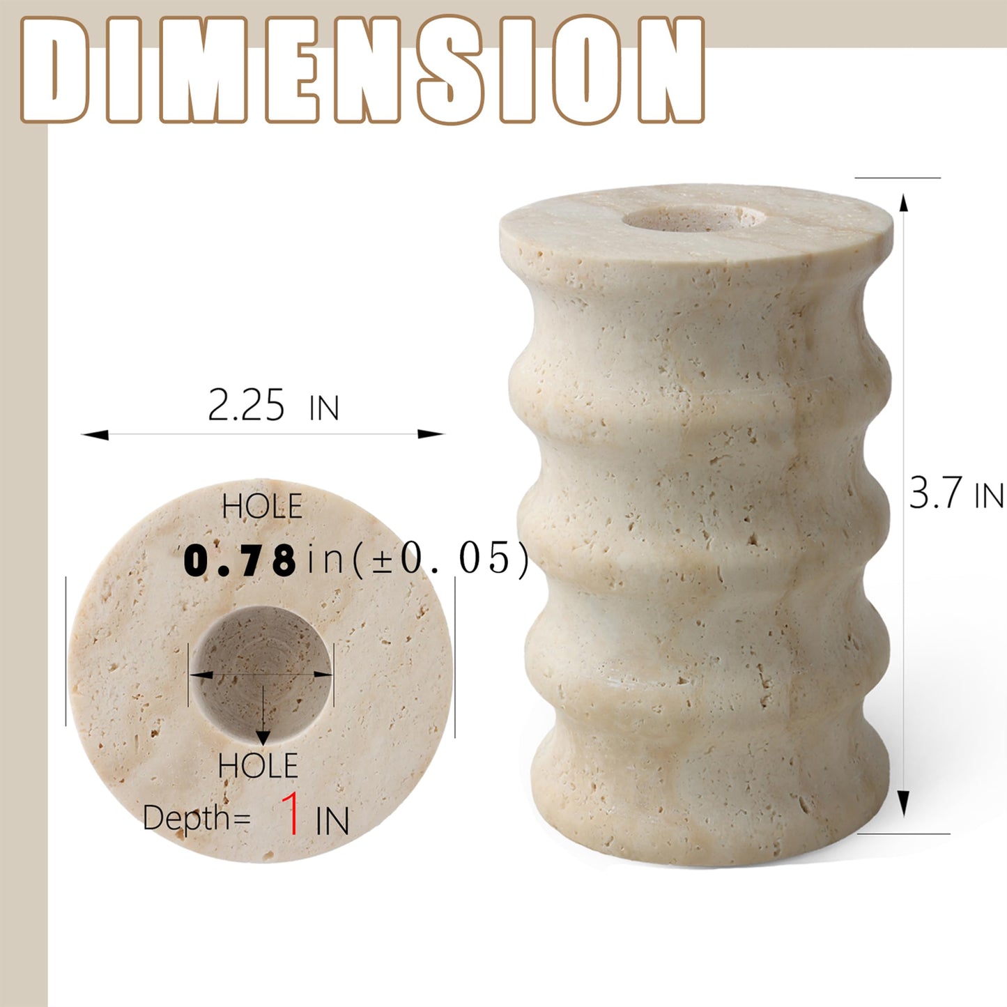 Candle Stick Holder Decor, Natural Travertine Stone Candlestick Holders for 3/4 Inch Candlesticks, Pillar & Taper Candles, Rustic Table Centerpieces, Home Dining Party Wedding Birthday,Fit 0.75-0.85"