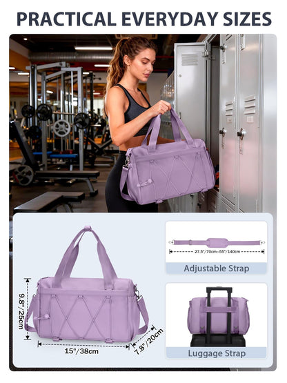 Small Gym Bag for Women with Yoga Mat Holder and Wet Compartment, Mini Gym Duffle Bag Yoga Bag with Water Bottle Pocket for Workout Travel, Purple