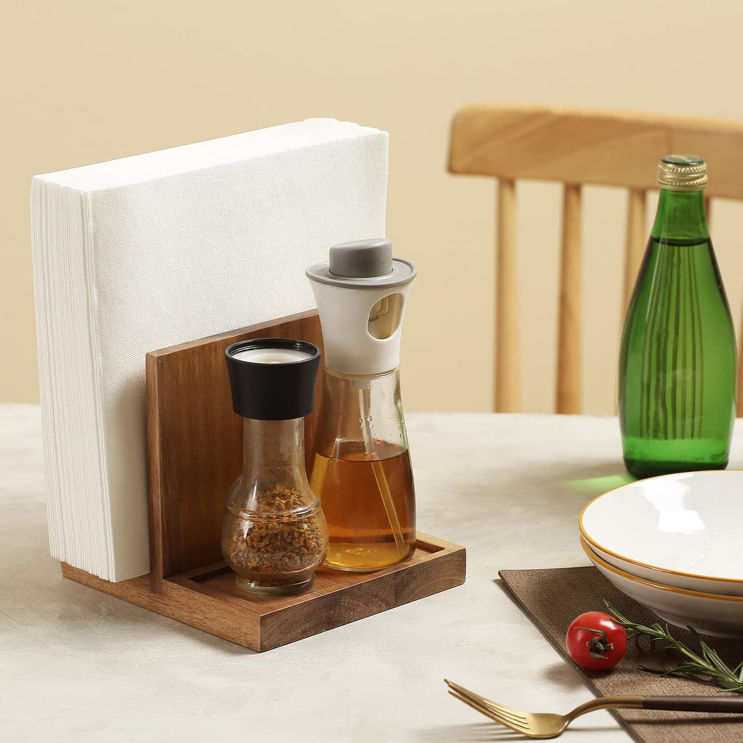 EVERBBKING Napkin salt pepper holder Wooden Napkin Holder for Salt and Pepper Shakers Caddy,Suitable for Kitchen, Restaurant, Bar, Office, Parties, Home Décor
