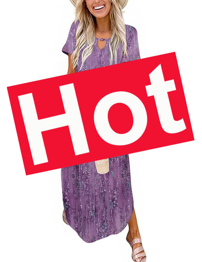 Zeagoo Womens Maxi Summer Dress with Pockets Casual Short Sleeve Sundress Trendy 2025 Curve Hem Long Dresss