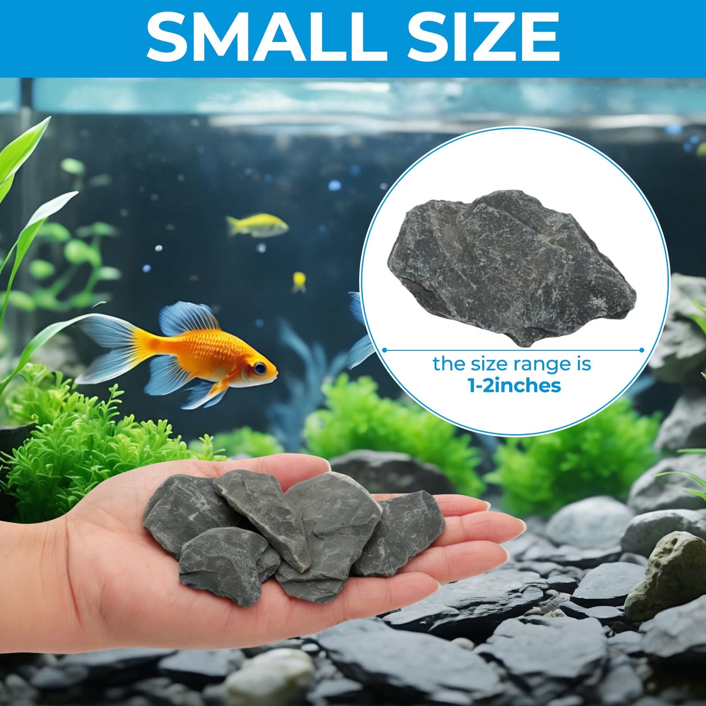 VOKOY 2.5lb Natural Slate Stone, Aquarium Rocks Decoration Aquascaping Stone Landscaping Model for Fish Tank Decor Terrariums Paludariums Reptile Enclosures Gardens, 1-2 inches