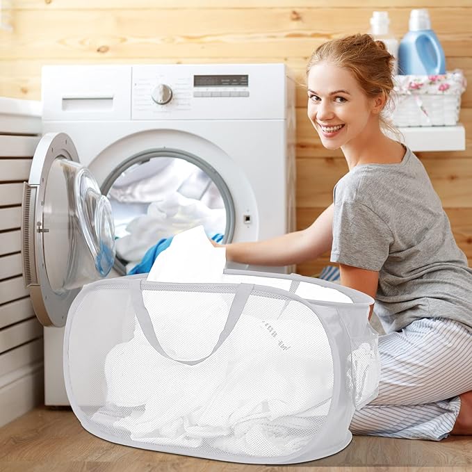 Strong Mesh Pop Up Laundry Basket, Collapsible Laundry Hamper