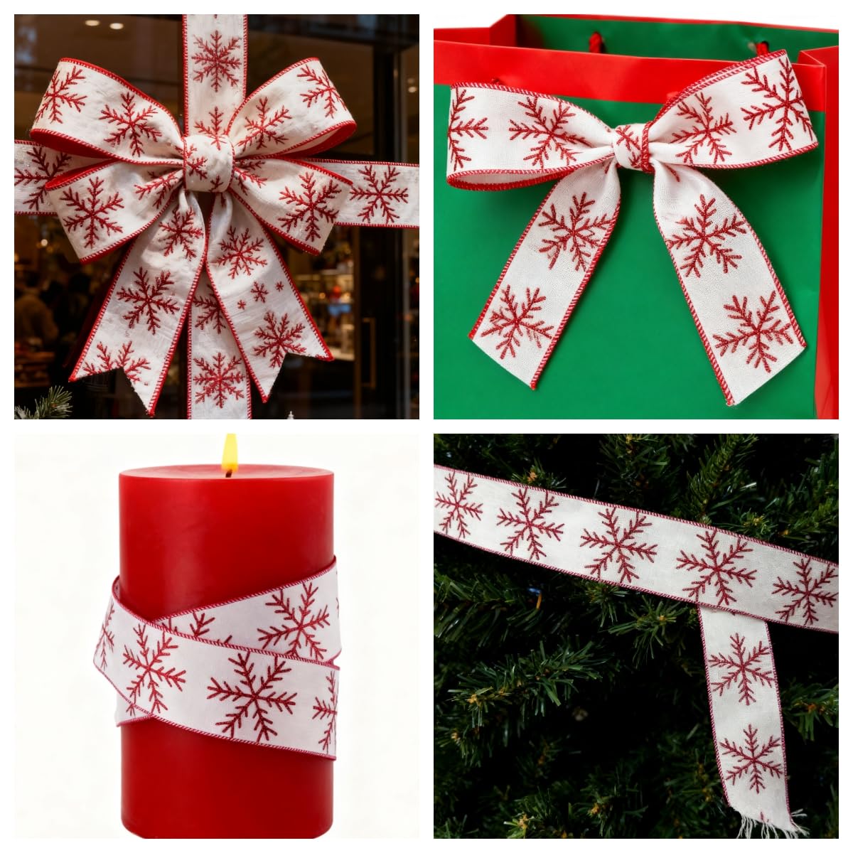 Meseey 2.5 Inch Christmas Wired Ribbon 6 Rolls 30 Yards Red White Candy Cane Glitter Stripe & Lime Green Holiday Ribbon for Tree Topper, Gift Wrapping, Wreaths, Garlands, Home Decor, Party Decorations