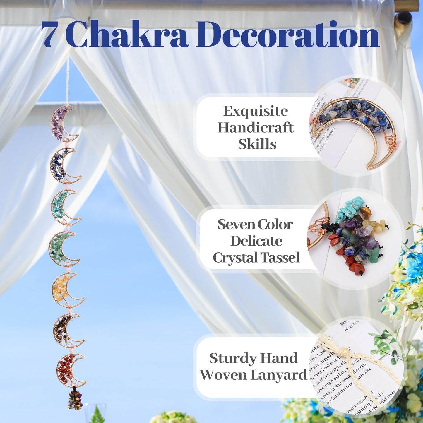7 Chakra Healing Crystals Hanging Ornament，Handmade Tree of Life Chakra Stones Moon Natrual Gemstones Wall Hanging Ornaments for Home Decor Yoga Meditation(7 Moon Crystal Tree)
