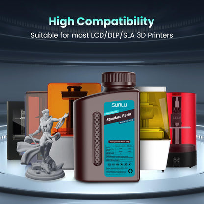 SUNLU 3D Printer Resin Bundle Multicolor, Rapid Curing Standard 3D Printing Photopolymer Resin, 2kg in Total, 0.5kg per Bottle, 4 Pack, Black+Light Grey+Dark Grey+White