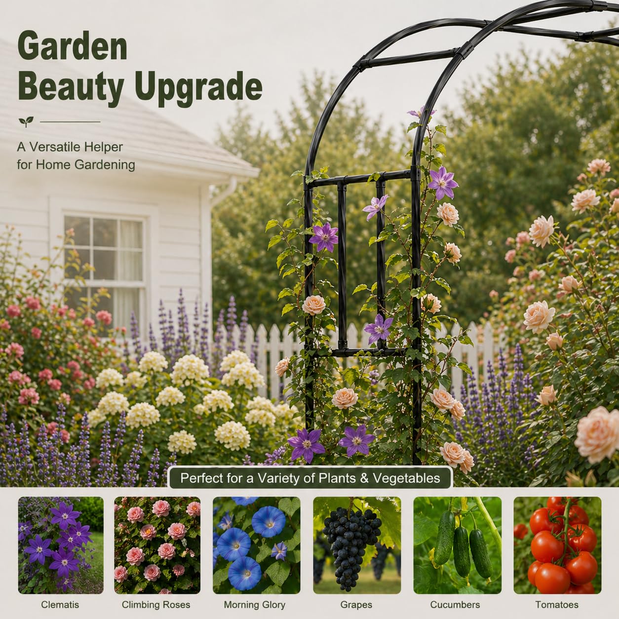 Carotex Garden Arch, 94.5’’x59.1’’ Arbor Trellis, Garden Arch Trellis for Climbing Plants Outdoor, Arbor for Flower, Climbing Vine Vegetable, Fruit and Lawn(Black)