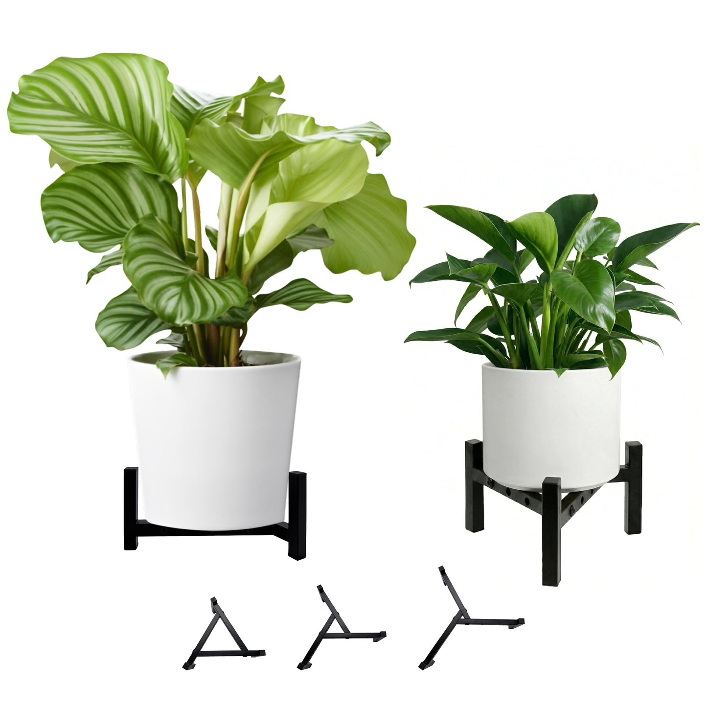 Nyrthil 2-Pack Plant Stand Indoor Outdoor, Heavy Duty Stable Metal Holder Fits 8 to 14 Inch Flower Pots, Adjustable Black Plant Stands (Pots Not Included) - Black