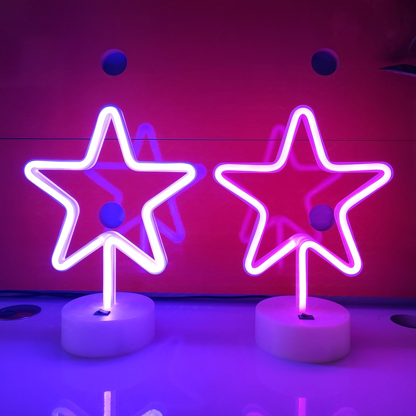 JYWJ Star Neon Signs with Holder Base,USB or 3-AA Battery Powered Neon Light,LED Desktop Wall Decoration,Various Parties,Decoration of Business Premises(Purple)