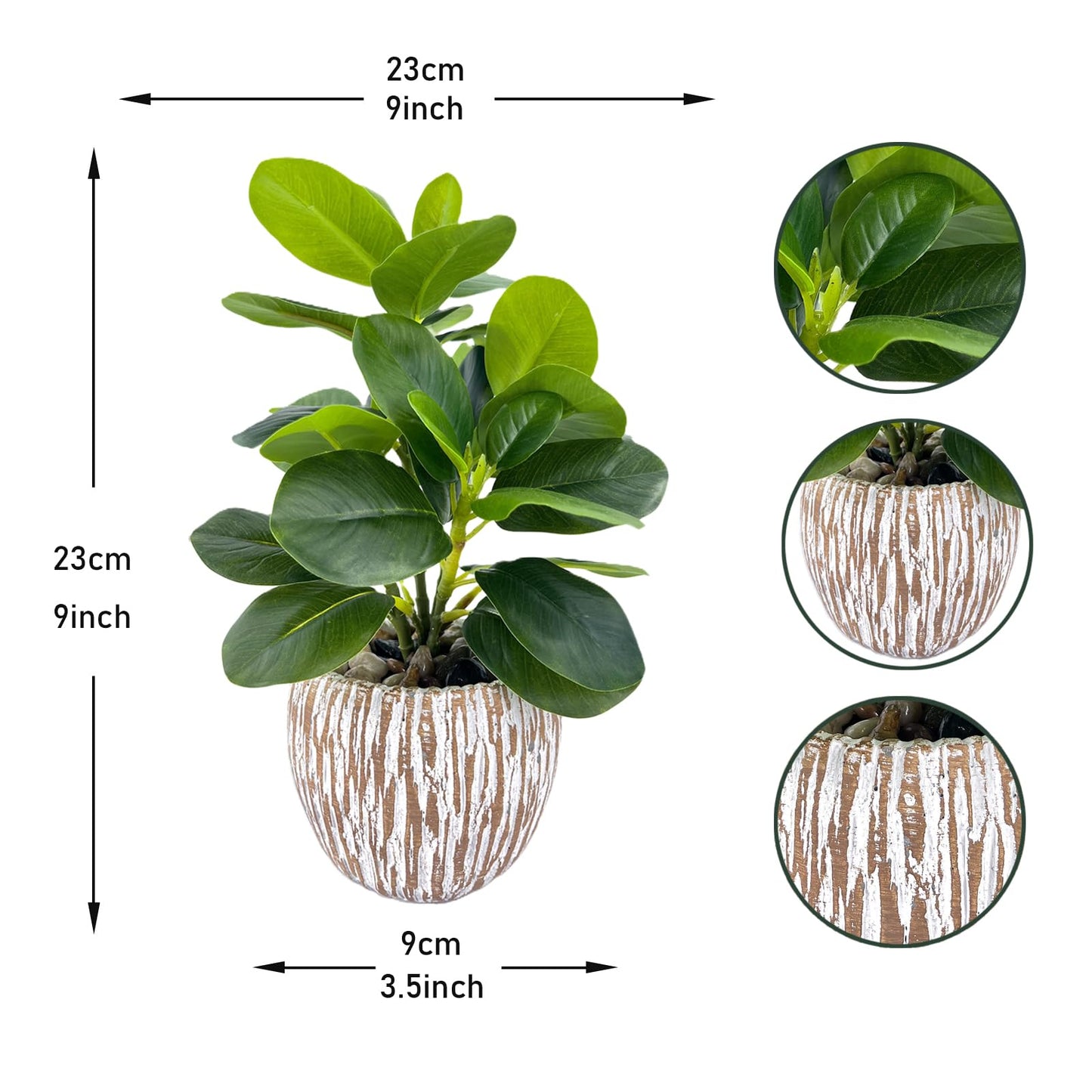 FLRLIVING Artificial Potted Plants Life-Like Fake Plant with Farmhouse-Style Cement Planter Feturing Light Wood Tone for Room Bathroom Bedroom Kitchen Office Dese Coffee Table Décor (9inch)